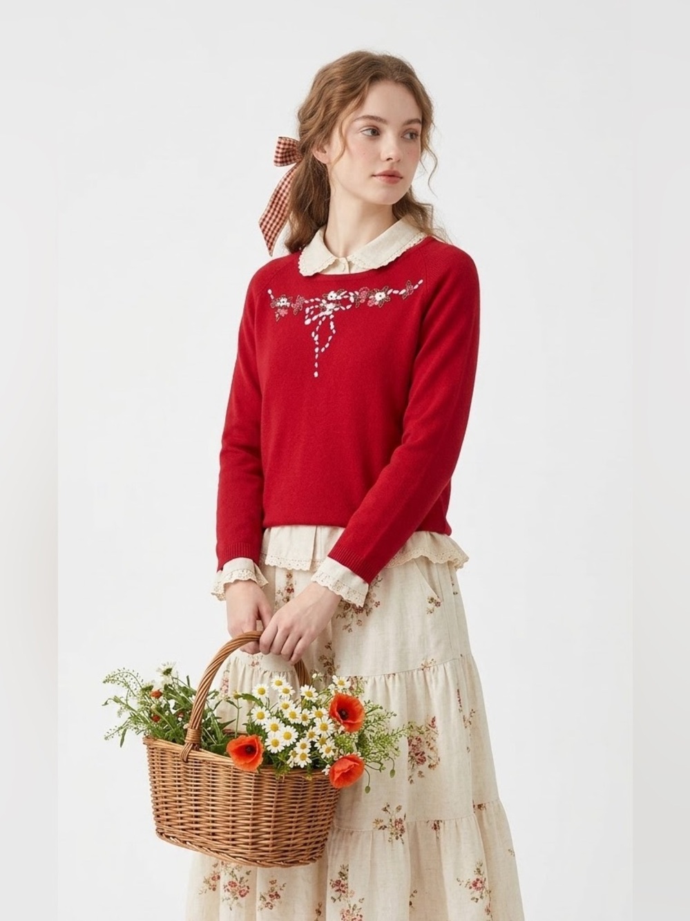 Boho Cottagecore Sweater Feminine Grannycore Floral Prairie Goblincore Earthy